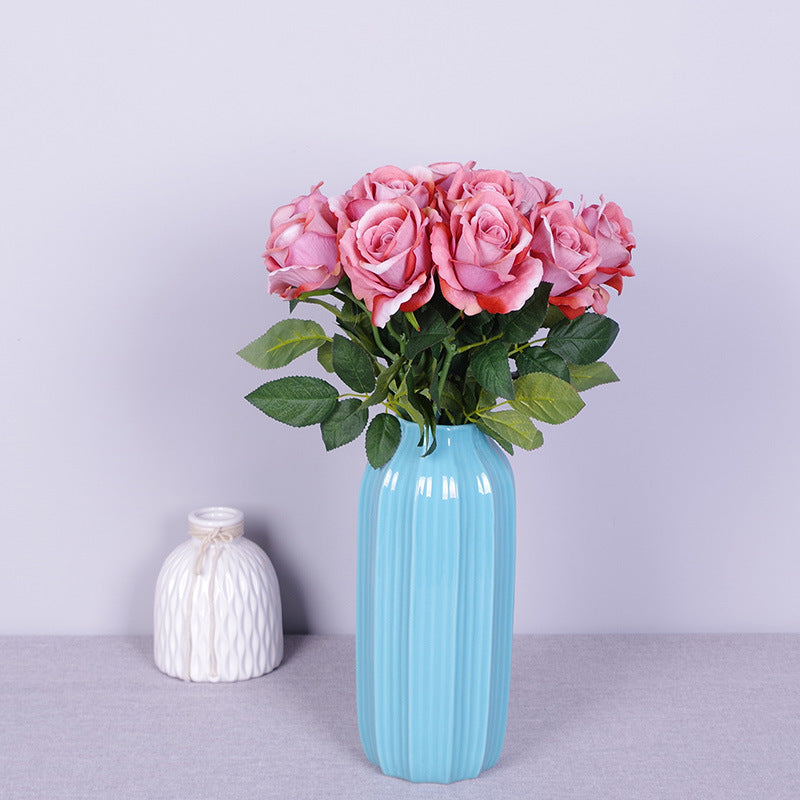 Lot de 10 bouquets de roses artificielles en flanelle bionique, liquidation en vrac, pour arrangement, fête de mariage, décoration de la maison, vente en gros 