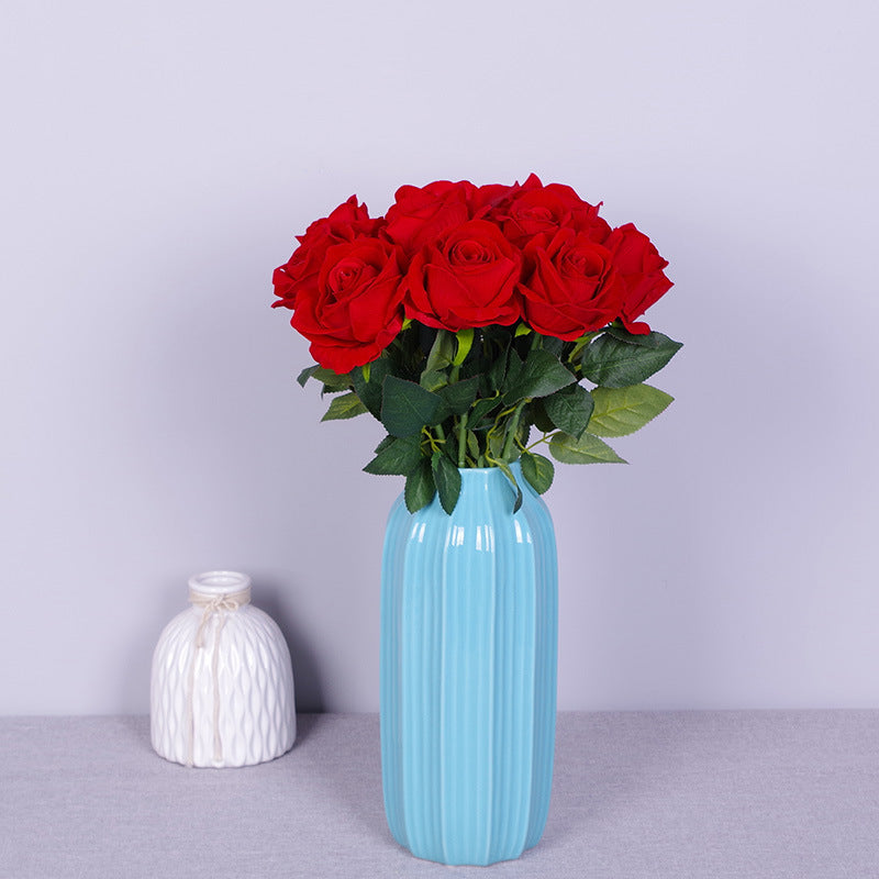 Lot de 10 bouquets de roses artificielles en flanelle bionique, liquidation en vrac, pour arrangement, fête de mariage, décoration de la maison, vente en gros 