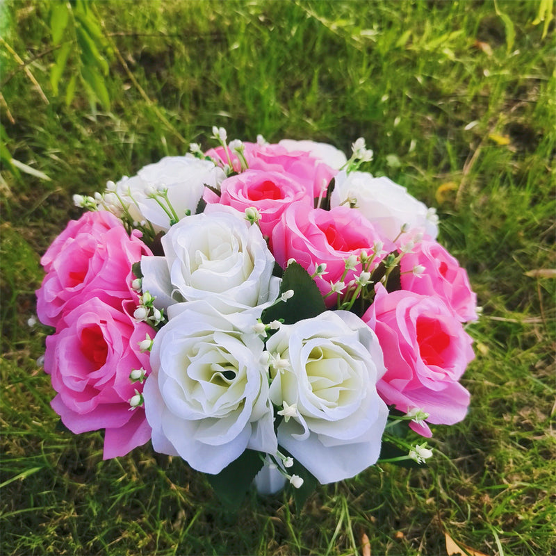 Bulk Exclusive 22 Colors Cemetery Flowers Roses Bush Bouquets in Vase Artificial Flowers for Graves and Memorials Arrangements Wholesale
