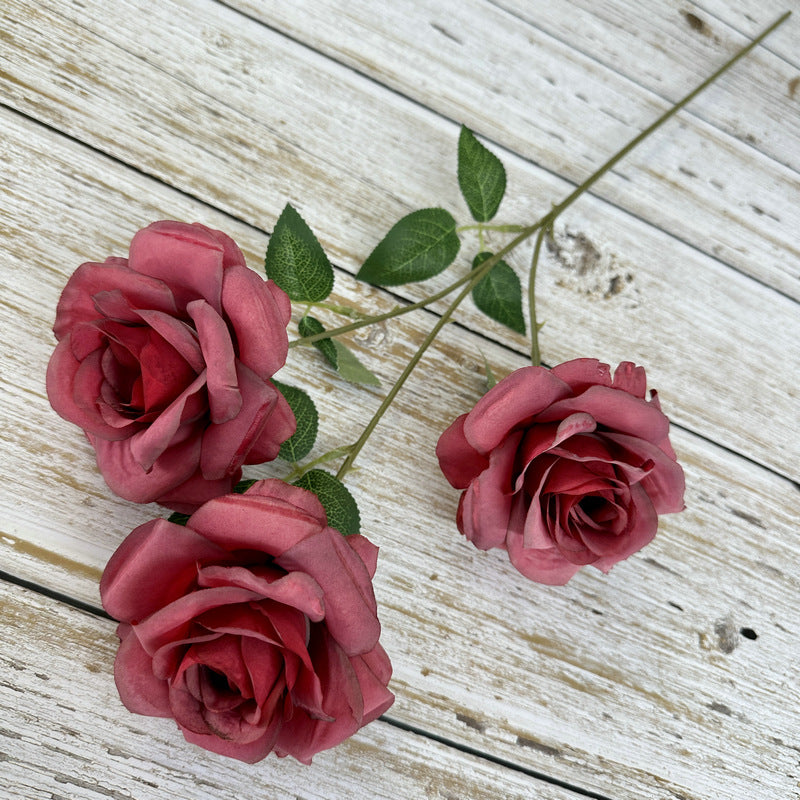 Tiges de gerbe de roses poussiéreuses de la princesse Diana en vrac, fleurs artificielles en soie, vente en gros, 25"