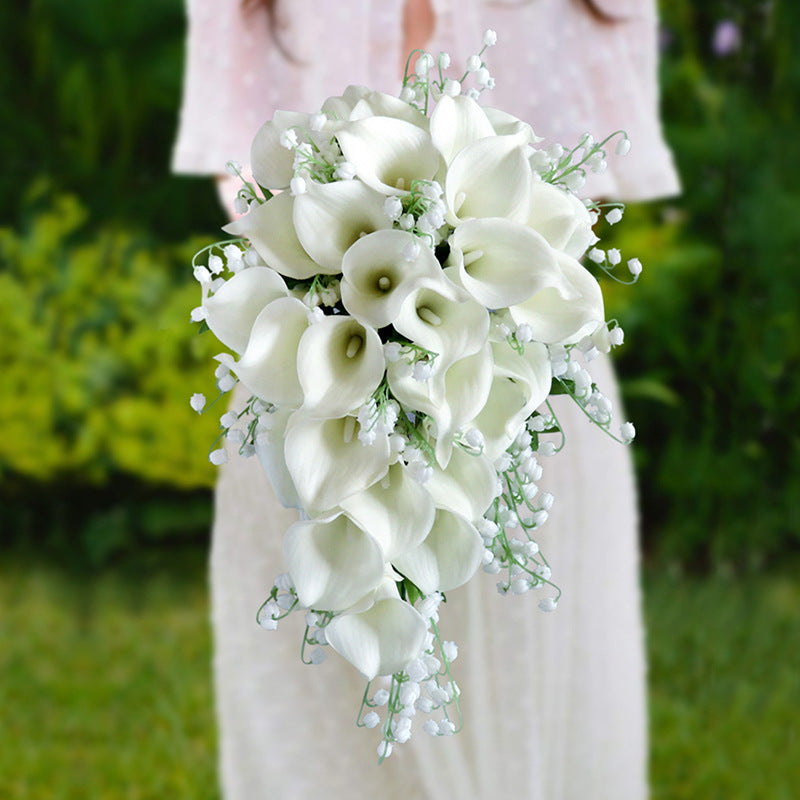 white calla lilies bouquet Bulk 9" Calla Lily Cascading Bridal Wedding Bouquets with Lily of The Valley Wholesale
