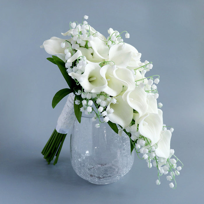 Bulk Calla Lily Cascading Bridal Artificial Wedding Bouquets Lily of The Valley in Natural White Wholesale