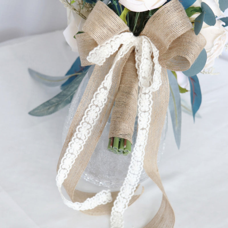 Bulk 11" Cascading Noble Navy Blue And Champagne Rose Wedding Bouquets Wholesale