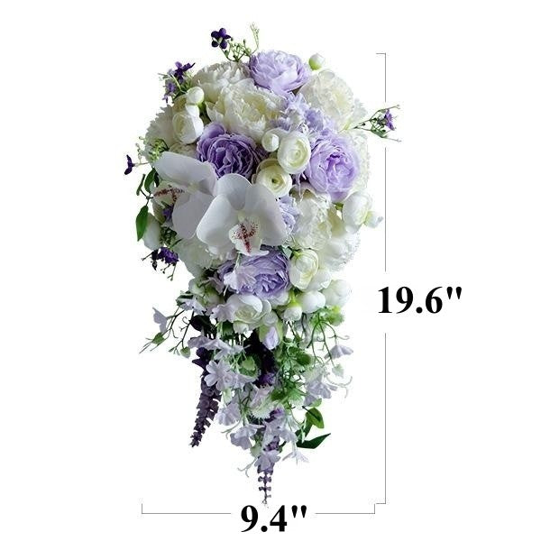Bulk 9" Cascading Orchid Purple and Ivory Wedding Bouquet Bridal Bouquet Wholesale