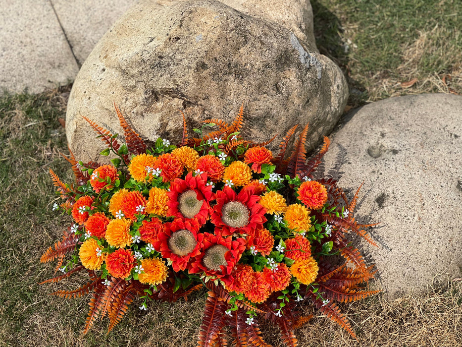 Bulk Exclusive Fall Sunset Cemetery Flower Headstone Mum Sunflowers Flower Saddle Wholesale