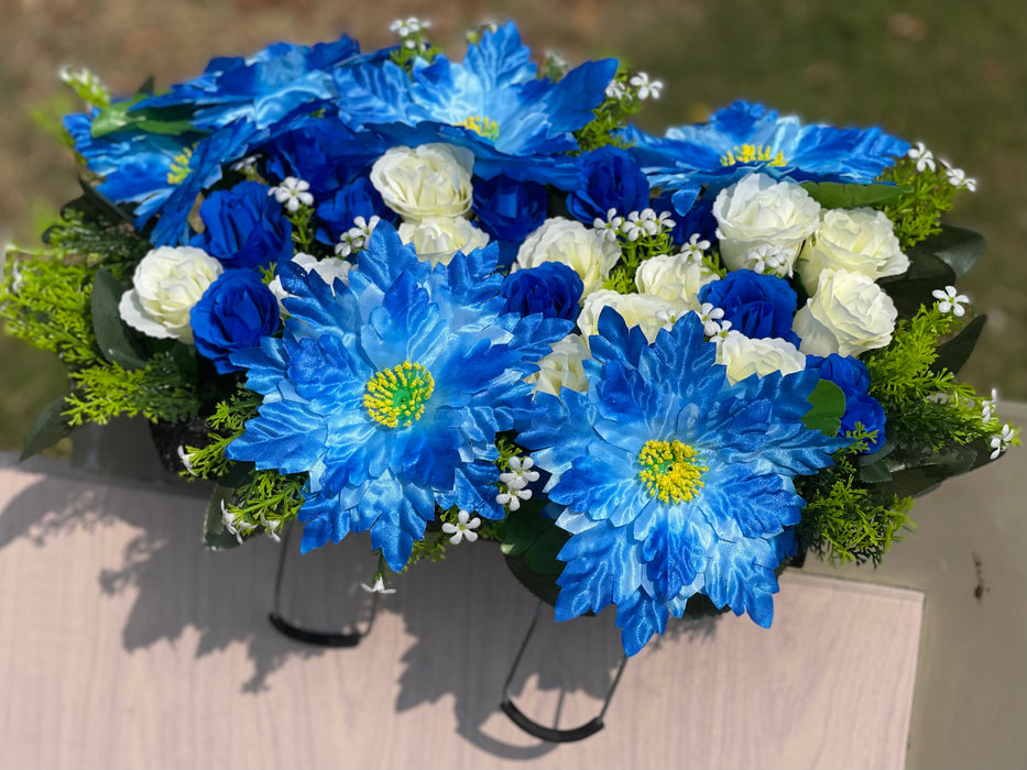 Bulk Royal Blue Cemetery Flower Headstone Flower Saddle Wholesale
