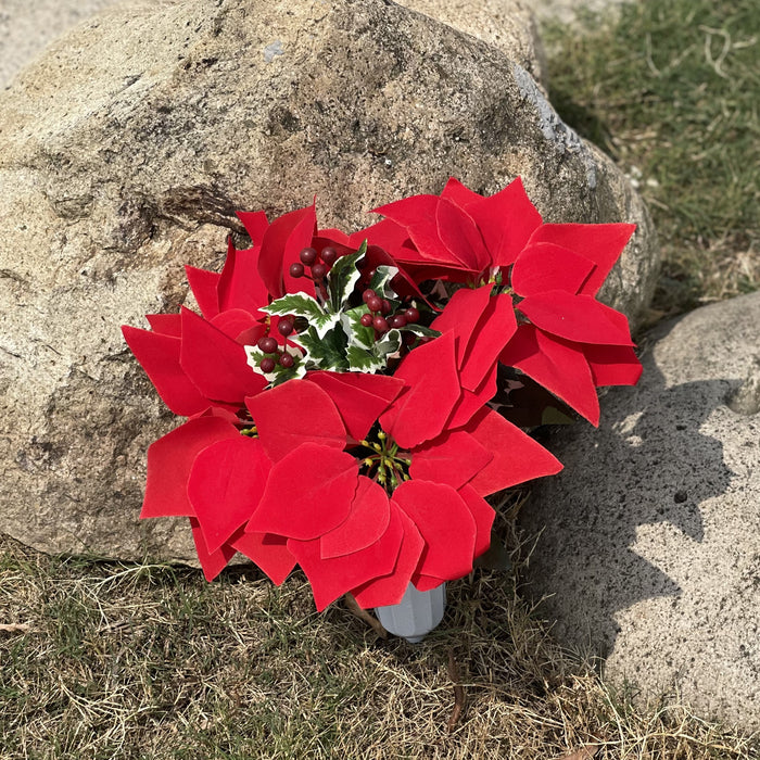 Bulk Exclusive Cemetery Flowers Christmas Flower Poinsettia Red Berries in Vase Artificial Flowers for Graves and Memorials Arrangements Wholesale