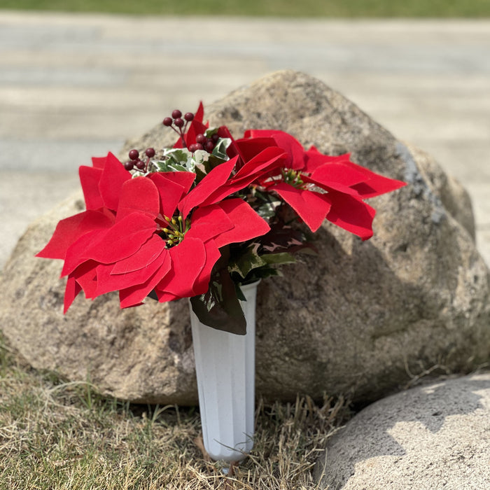 Bulk Exclusive Cemetery Flowers Christmas Flower Poinsettia Red Berries in Vase Artificial Flowers for Graves and Memorials Arrangements Wholesale
