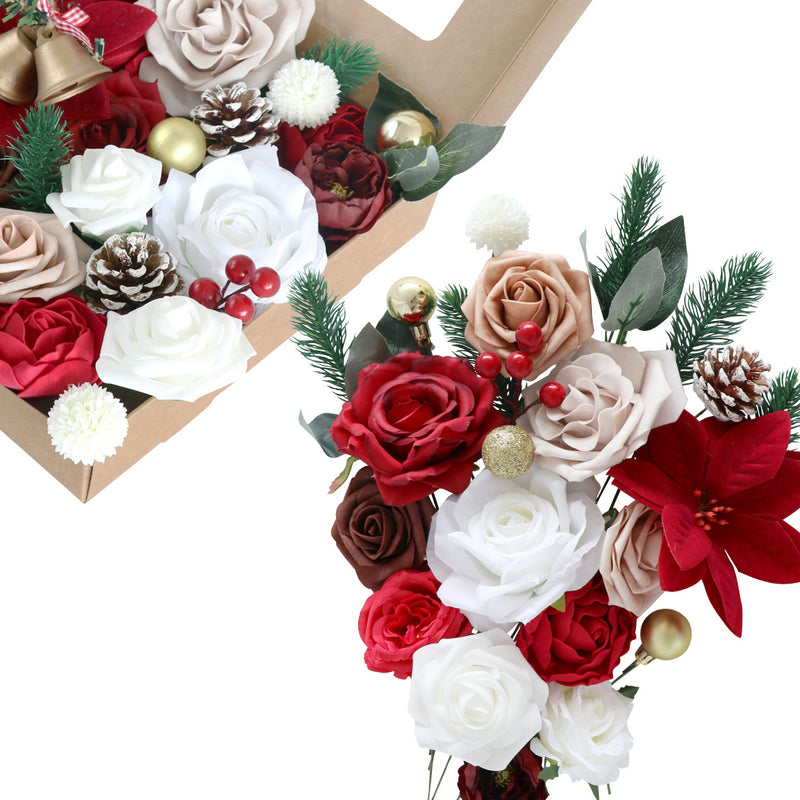 Coffret de fleurs artificielles de Noël en vrac pour décorations d'arbres à faire soi-même, couronnes, compositions florales, fêtes, vente en gros