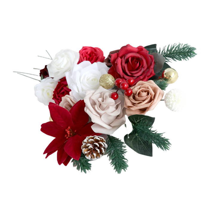 Conjunto de caja de cabezas de flores artificiales de Navidad a granel para centros de mesa de ramo DIY decoración de arreglo Floral al por mayor
