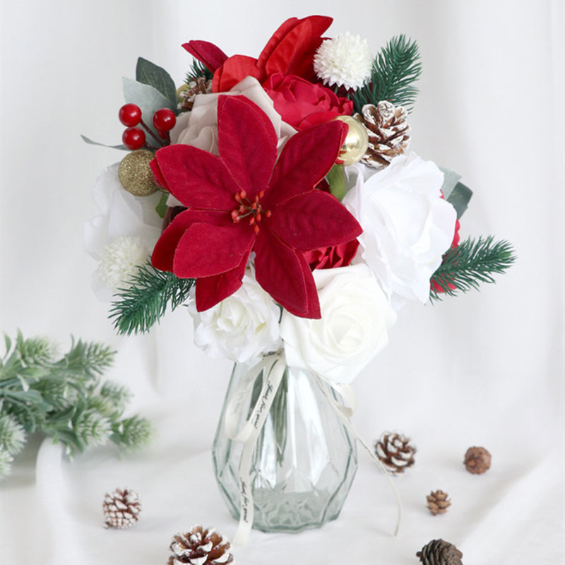 Coffret de fleurs artificielles de Noël en vrac pour décorations d'arbres à faire soi-même, couronnes, compositions florales, fêtes, vente en gros