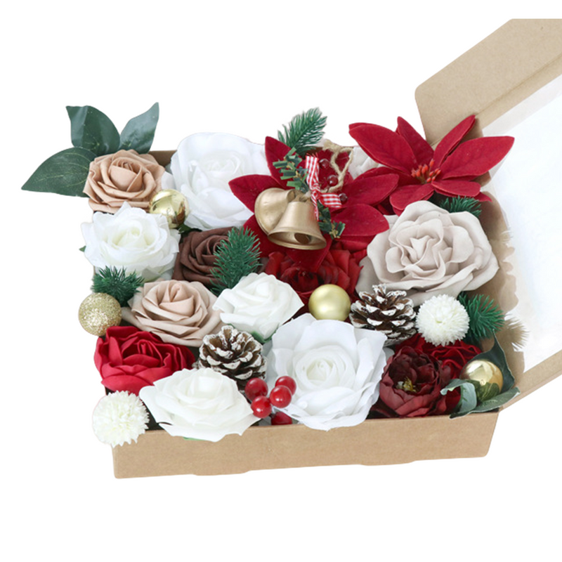 Coffret de fleurs artificielles de Noël en vrac pour décorations d'arbres à faire soi-même, couronnes, compositions florales, fêtes, vente en gros