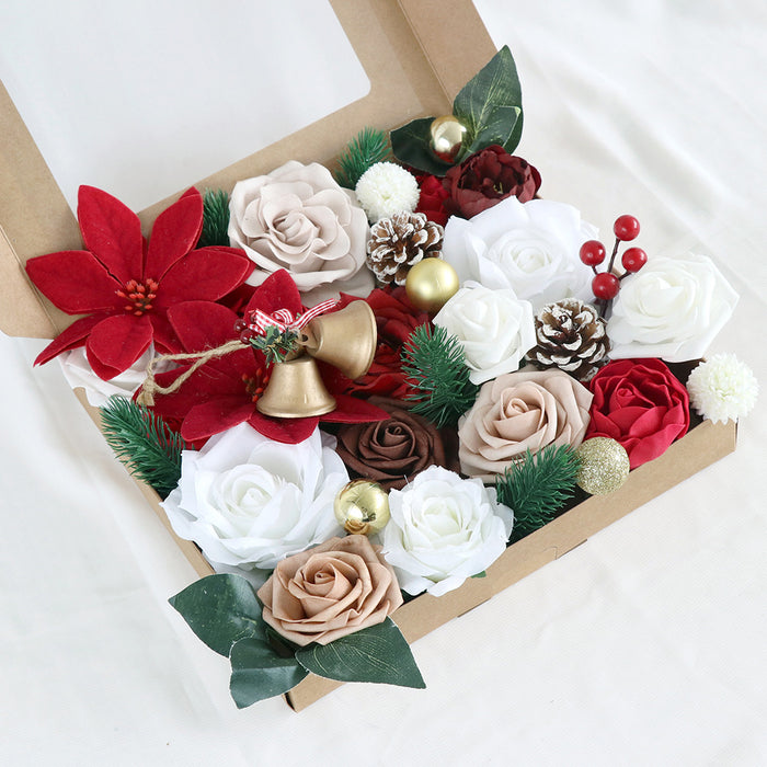 Conjunto de caja de cabezas de flores artificiales de Navidad a granel para centros de mesa de ramo DIY decoración de arreglo Floral al por mayor