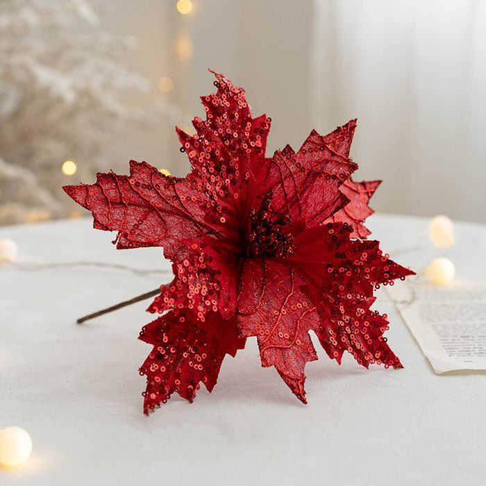 Bulk 9.8" Christmas Poinsettia Pick Artificial Glitter Flowers for Christmas Tree Ornaments Wholesale