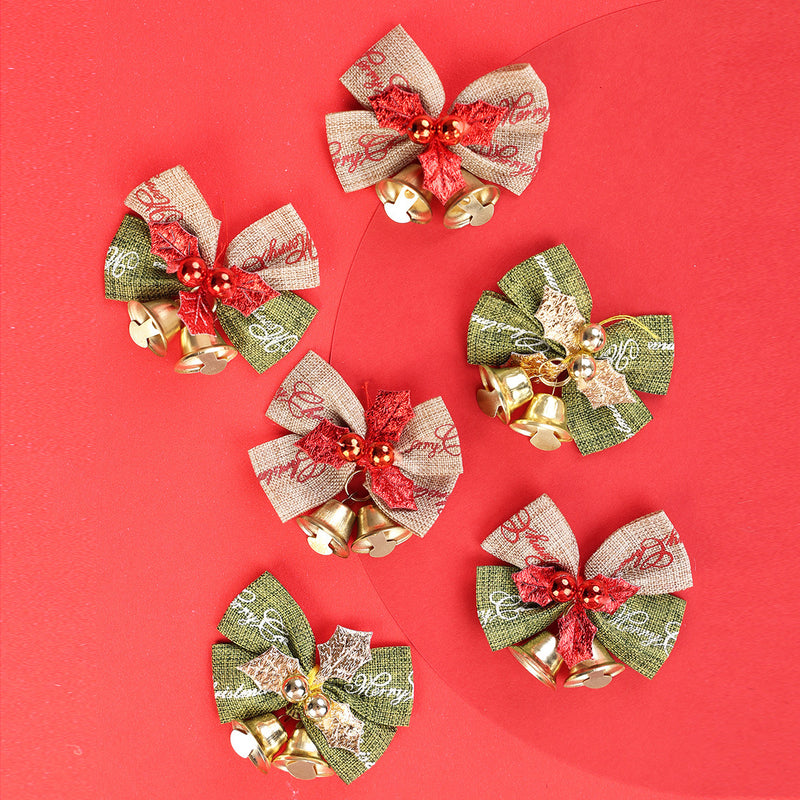 Bulk 5Pcs Christmas Bow Linen Bowknot Wreath Bow with Jingle Bells Wholesale