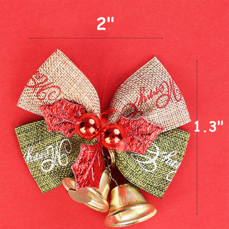 Bulk 5Pcs Christmas Bow Linen Bowknot Wreath Bow with Jingle Bells Wholesale