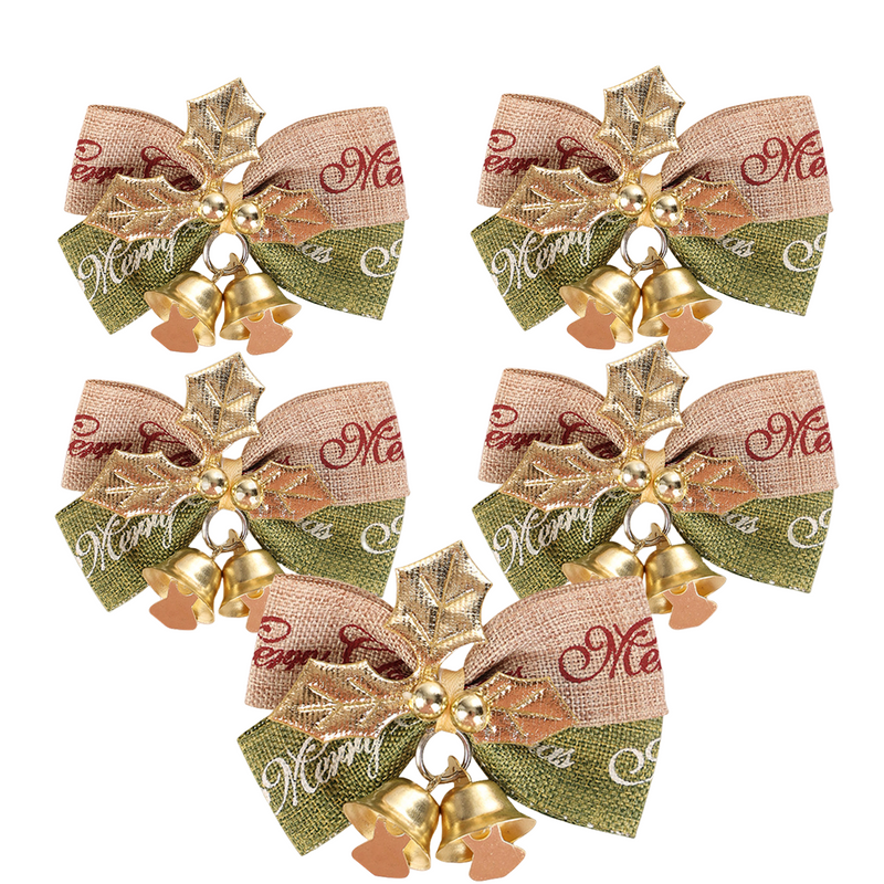Bulk 5Pcs Christmas Bow Linen Bowknot Wreath Bow with Jingle Bells Wholesale