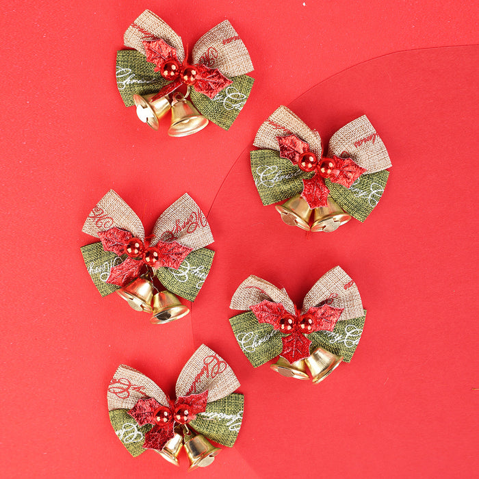 Bulk 5Pcs Christmas Bow Linen Bowknot Wreath Bow with Jingle Bells Wholesale