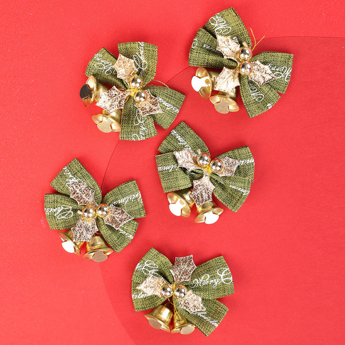 Bulk 5Pcs Christmas Bow Linen Bowknot Wreath Bow with Jingle Bells Wholesale