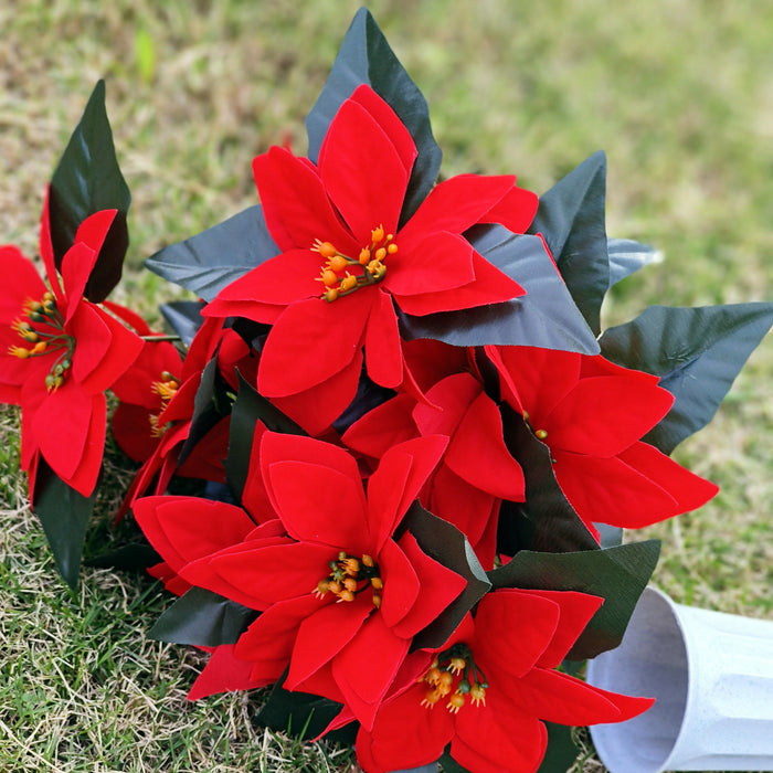 Bulk 17 inches Tall Artificial Red Poinsettias Bouquets for Cemetery Christmas Cemetery Flowers Wholesale