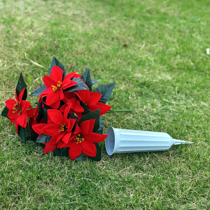 Bulk 17 inches Tall Artificial Red Poinsettias Bouquets for Cemetery Christmas Cemetery Flowers Wholesale