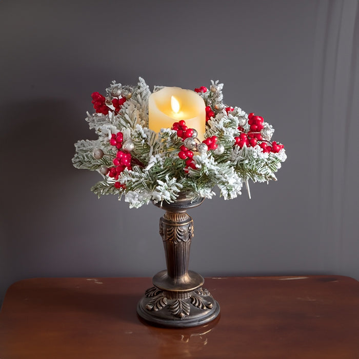 Bulk Christmas Frosted Berry Red Berry Candle Wreath Holiday Decor for Fireplace, Dining Table, Christmas Party Wholesale