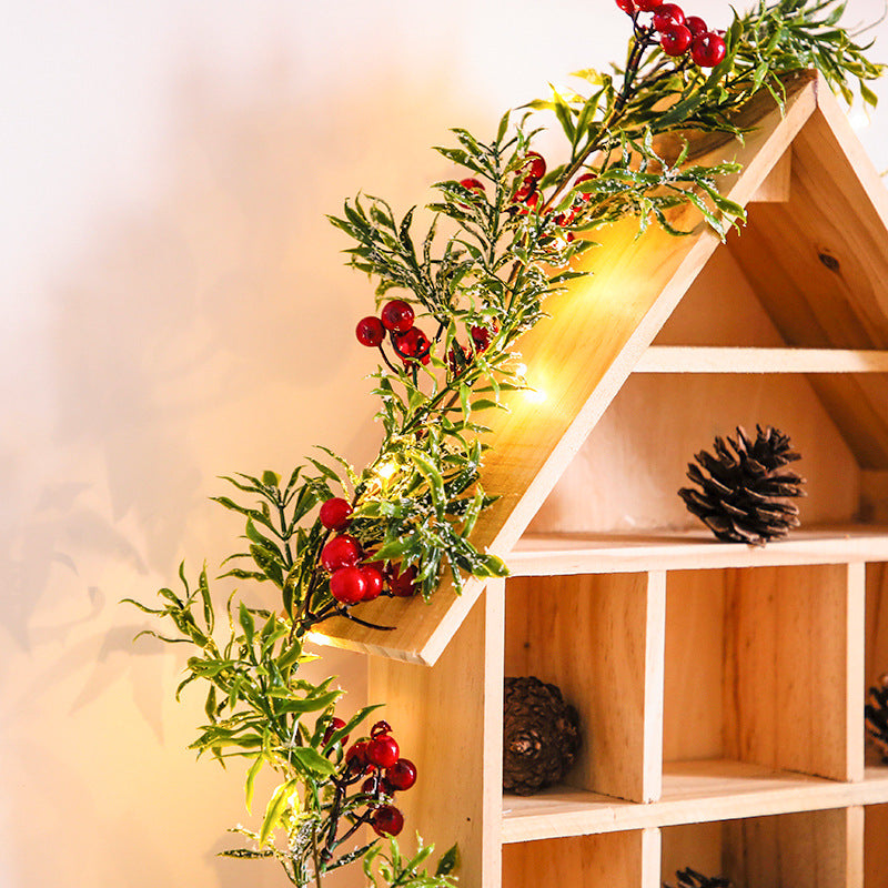 Bulk 9.8FT Pre-lit Christmas Snow Led Lights String Garland with Berries and Leaves Wholesale