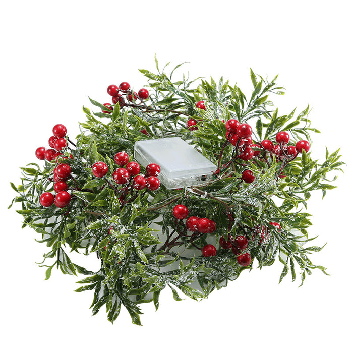 Bulk 9.8FT Pre-lit Christmas Snow Led Lights String Garland with Berries and Leaves Wholesale