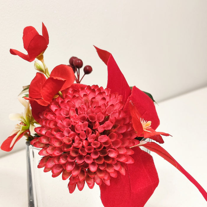 Bulk Exclusive Christmas Floral Vase Arrangements Poinsettias with Silver Mirror Vase Wholesale