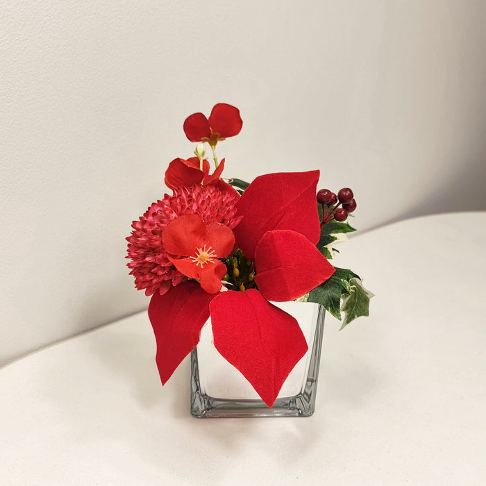 Bulk Exclusive Christmas Floral Vase Arrangements Poinsettias with Silver Mirror Vase Wholesale