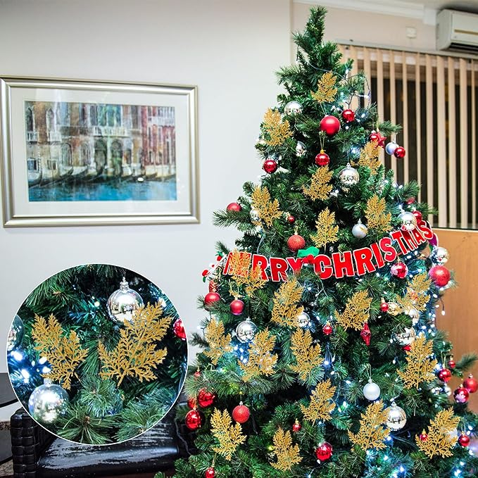 Aiguilles de pin artificielles à paillettes de Noël en vrac, fausses brindilles florales, tiges de pin en gros