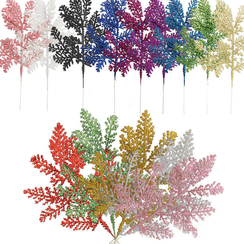 Aiguilles de pin artificielles à paillettes de Noël en vrac, fausses brindilles florales, tiges de pin en gros