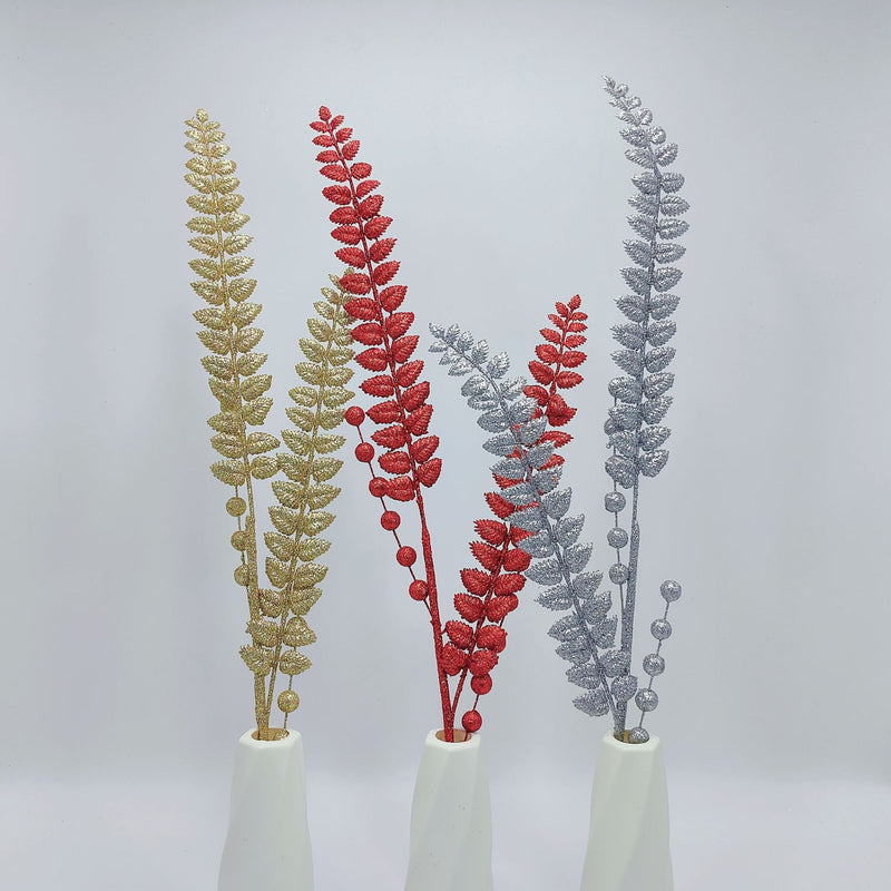 Bulk Extra Long 30 inches Tall Glitter Leaves Stems Branches with Holy Berry Wholesale