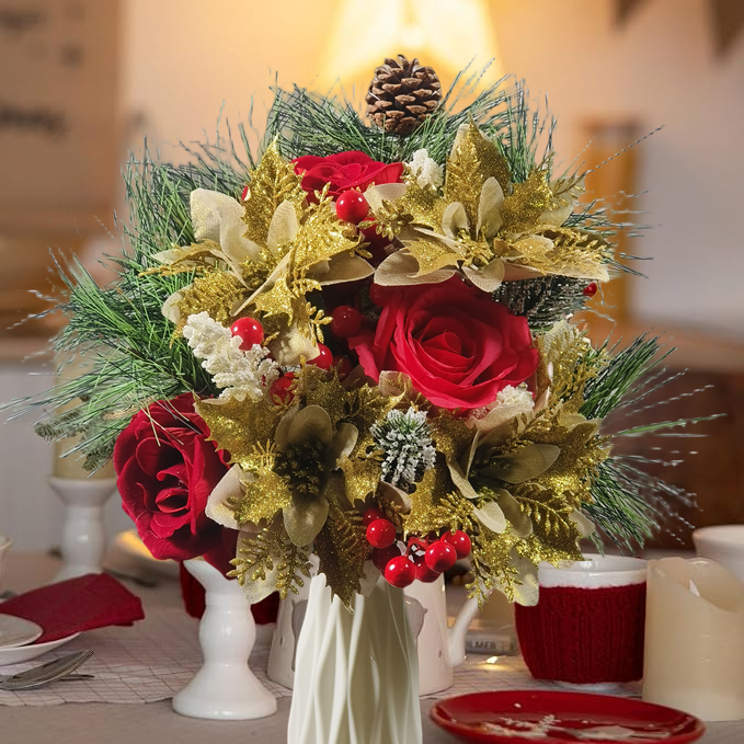 Bouquet de fleurs artificielles de Noël en vrac 17 pièces Vente en gros de fleurs de Noël
