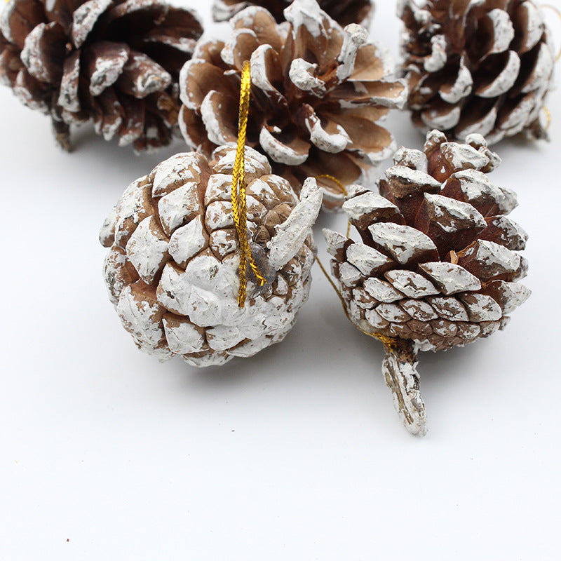 Bulk 60Pcs Christmas Snow Pine Cones Hanging Decorations for Xmas Tree Garland Wreath Ornaments Winter Holidays Wholesale