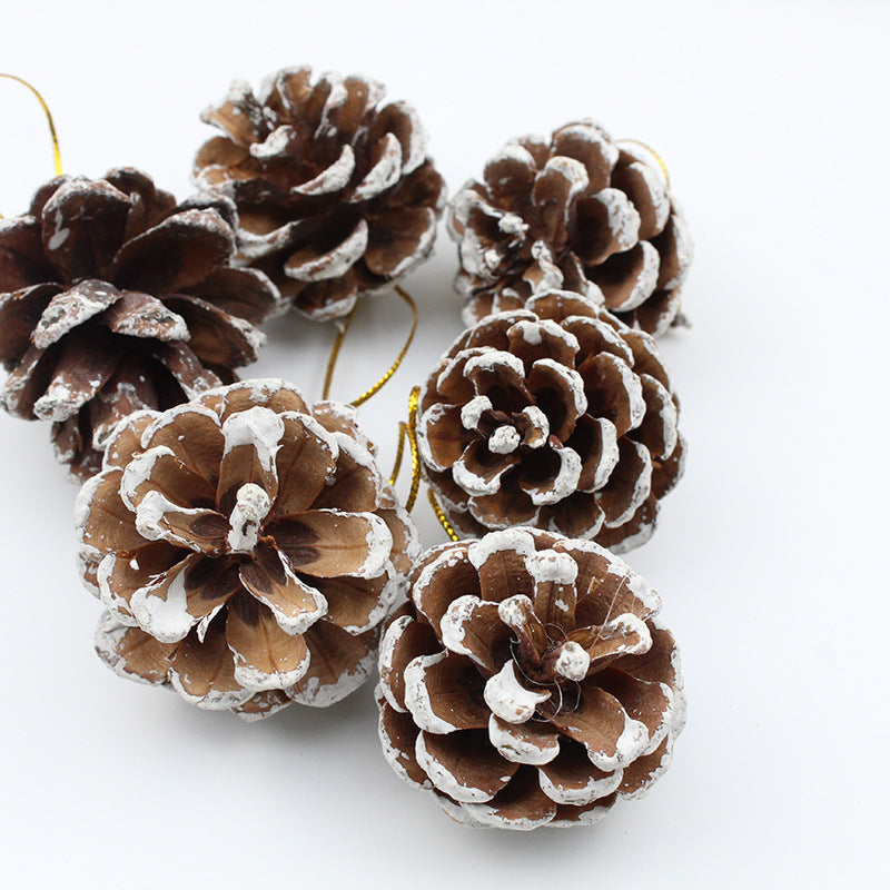 Bulk 60Pcs Christmas Snow Pine Cones Hanging Decorations for Xmas Tree Garland Wreath Ornaments Winter Holidays Wholesale