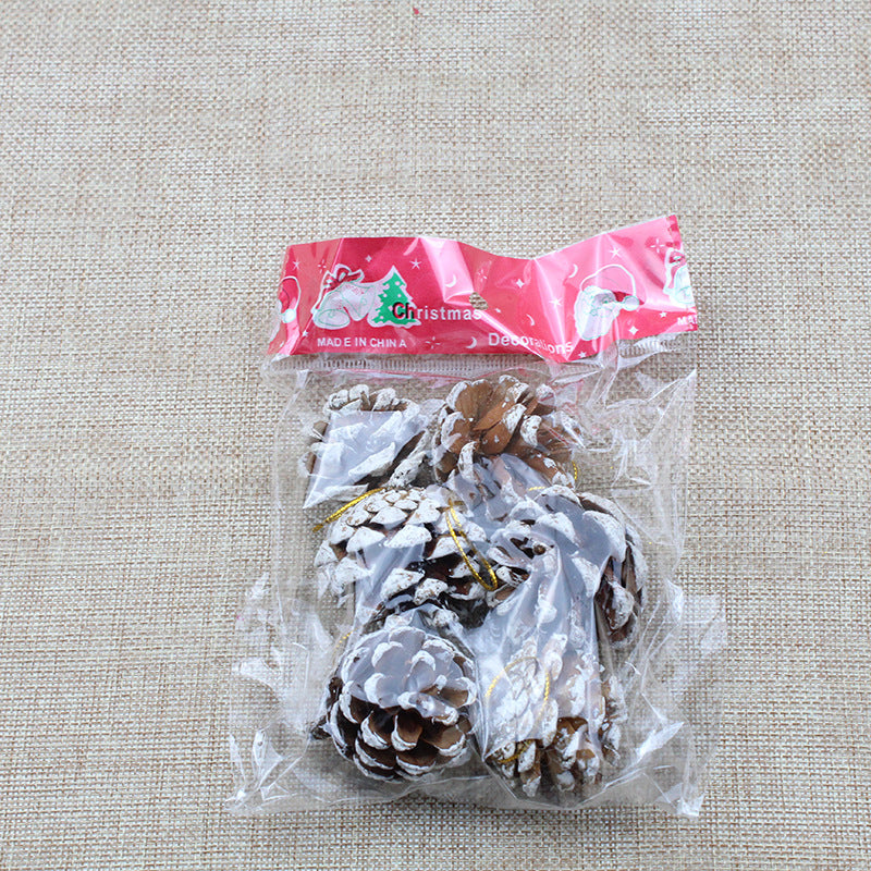 Bulk 60Pcs Christmas Snow Pine Cones Hanging Decorations for Xmas Tree Garland Wreath Ornaments Winter Holidays Wholesale