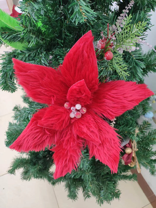 Bulk Christmas Plush Flowers Poinsettia Christmas Ornaments Wholesale