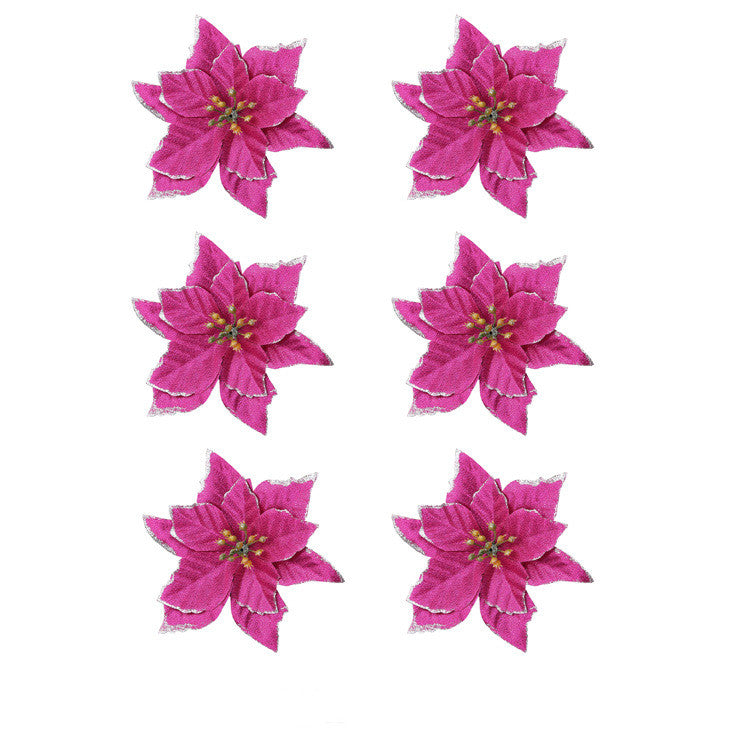 Bulk 36Pcs Christmas Poinsettia Christmas Tree Flowers Glitter Flowers Hanging Ornaments Wholesale