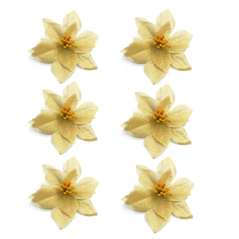 Bulk 36Pcs Christmas Poinsettia Christmas Tree Flowers Glitter Flowers Hanging Ornaments Wholesale