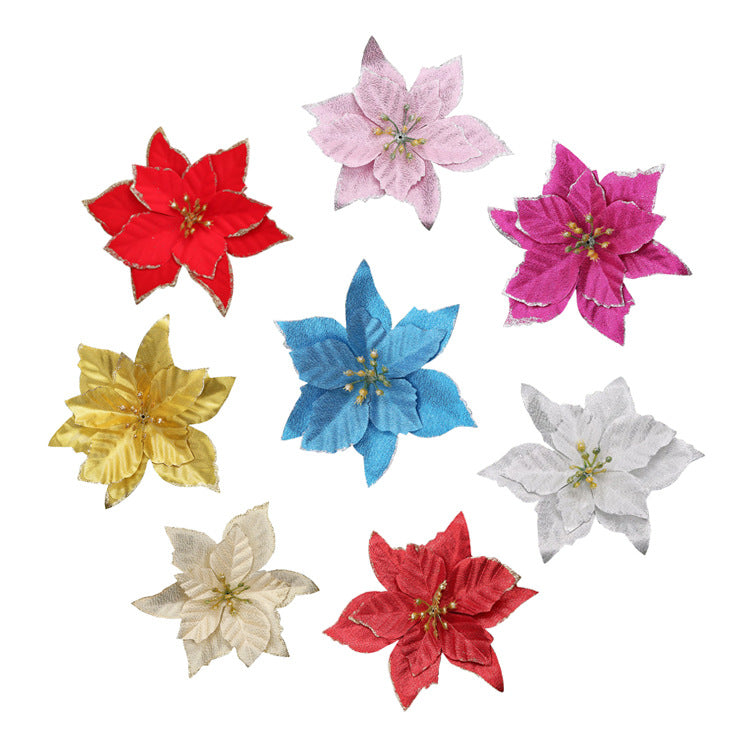 Bulk 36Pcs Christmas Poinsettia Christmas Tree Flowers Glitter Flowers Hanging Ornaments Wholesale