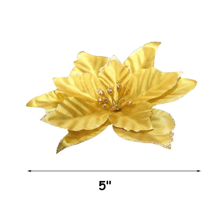 Bulk 36Pcs Christmas Poinsettia Christmas Tree Flowers Glitter Flowers Hanging Ornaments Wholesale