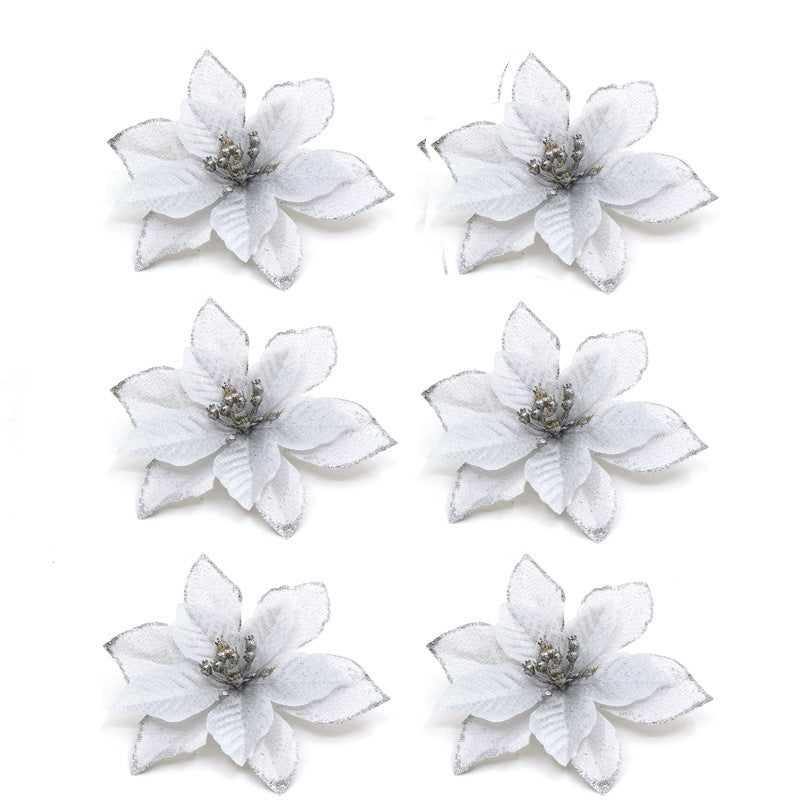 Bulk 36Pcs Christmas Poinsettia Christmas Tree Flowers Glitter Flowers Hanging Ornaments Wholesale