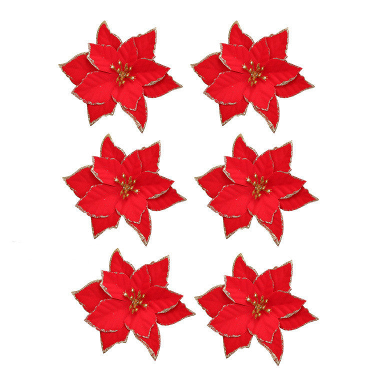 Bulk 36Pcs Christmas Poinsettia Christmas Tree Flowers Glitter Flowers Hanging Ornaments Wholesale