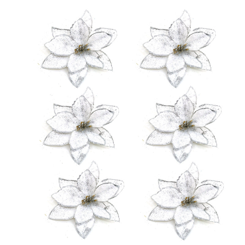 Bulk 36Pcs Christmas Poinsettia Christmas Tree Flowers Glitter Flowers Hanging Ornaments Wholesale