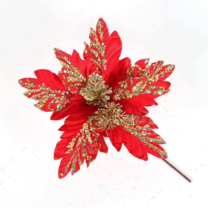 Bulk Exclusive 500pcs Customized Glitter Christmas Poinsettia Stems Flowers Christmas Decorations Wholesale