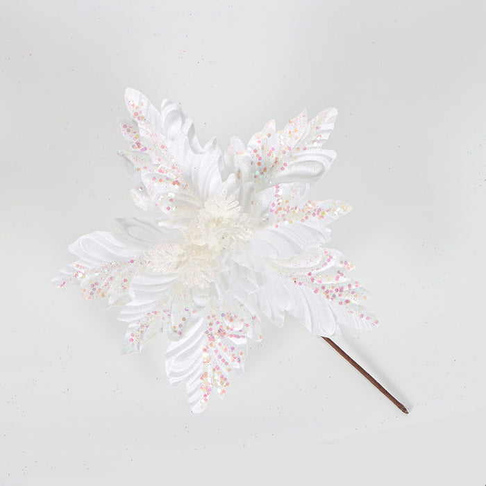 Bulk Exclusive 500pcs Customized Glitter Christmas Poinsettia Stems Flowers Christmas Decorations Wholesale