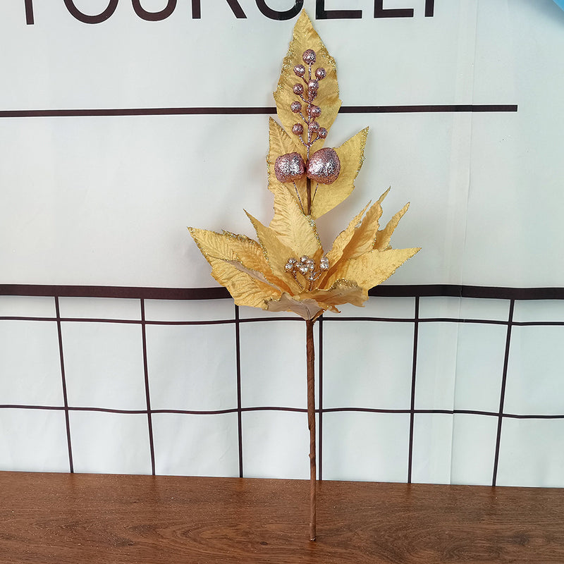 Lot de 5 grandes tiges de poinsettia à paillettes pour décorations de Noël