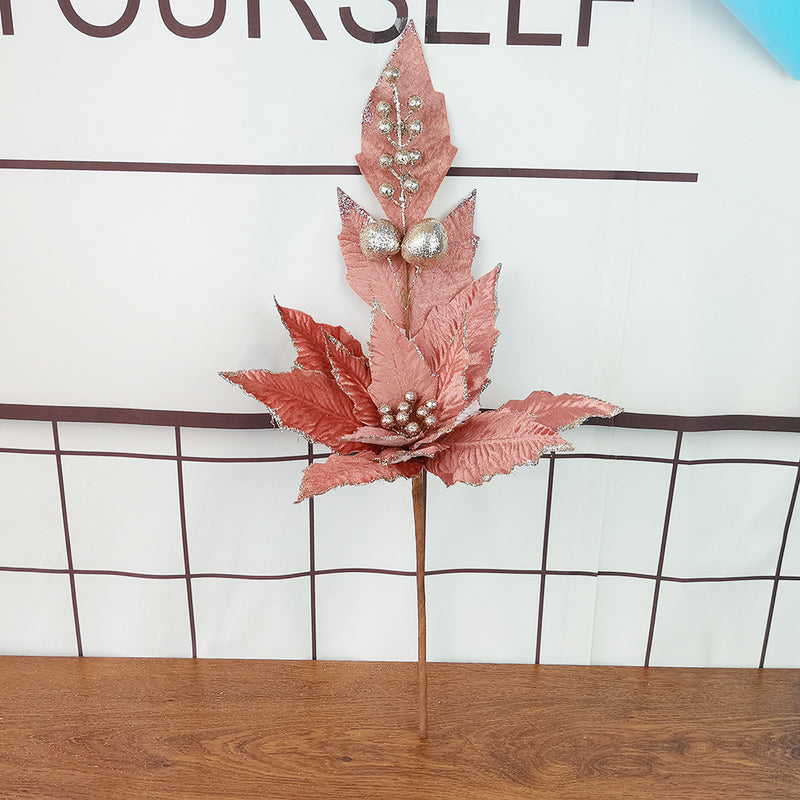 Lot de 5 grandes tiges de poinsettia à paillettes pour décorations de Noël