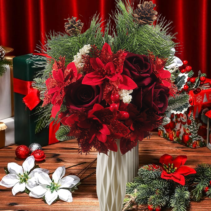 Bouquet de fleurs artificielles de Noël en vrac 17 pièces Vente en gros de fleurs de Noël